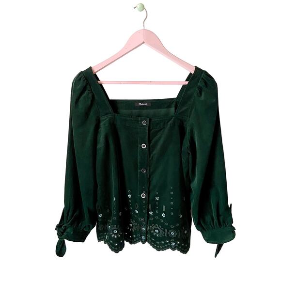 Madewell Tops - Madewell Green Corduroy Eyelet Blouse Size Medium